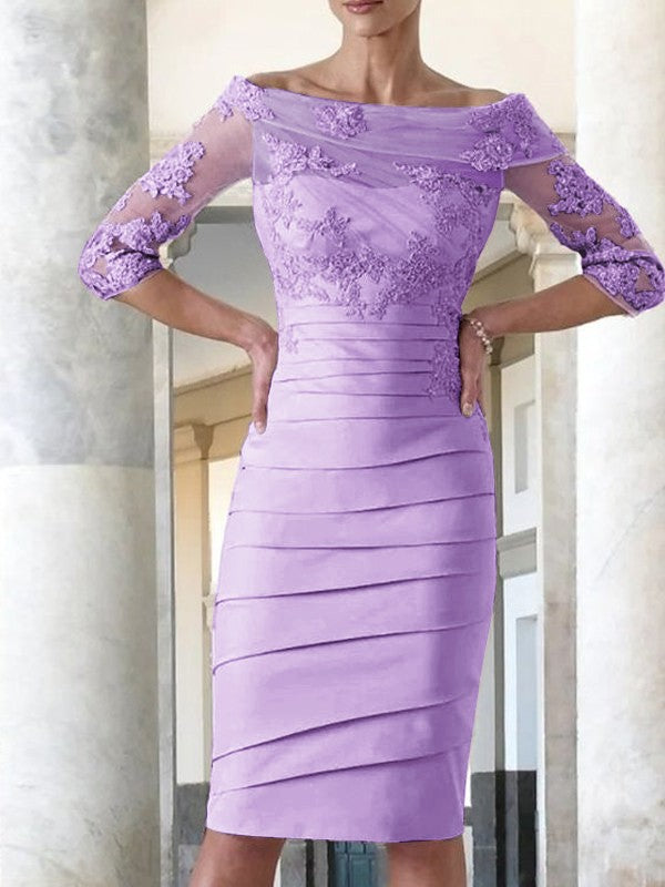 Elegante abito da sposa per la madre della sposa, aderente, dritto, in raso, con maniche a 3/4, lunghezza al ginocchio