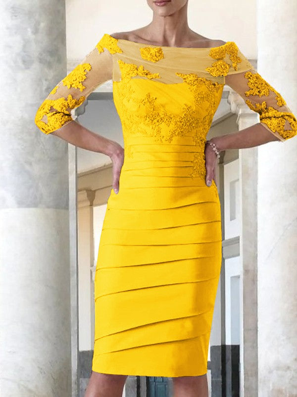 Elegante abito da sposa per la madre della sposa, aderente, dritto, in raso, con maniche a 3/4, lunghezza al ginocchio