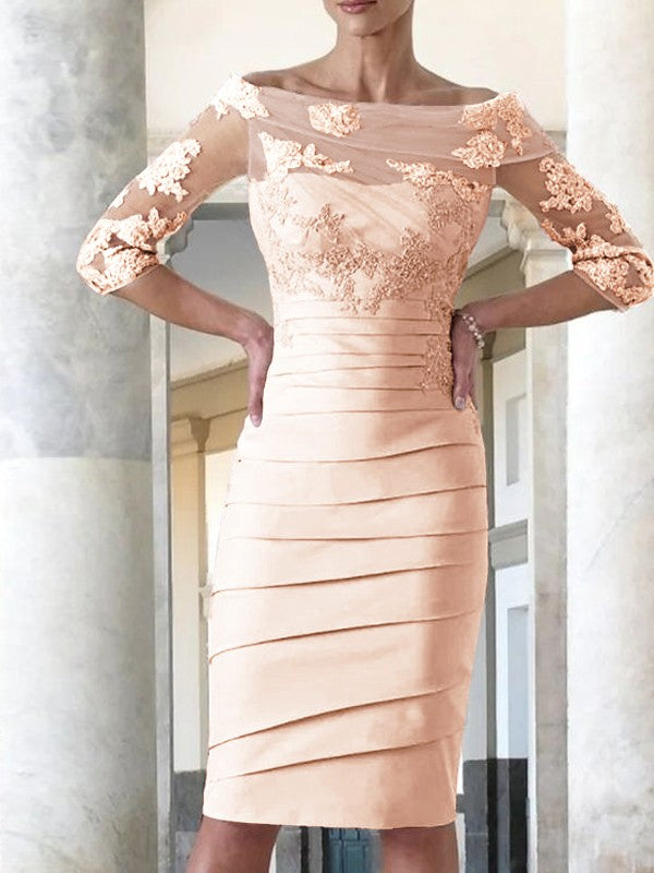 Elegante abito da sposa per la madre della sposa, aderente, dritto, in raso, con maniche a 3/4, lunghezza al ginocchio