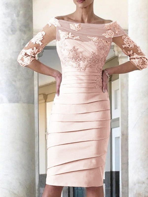 Elegante abito da sposa per la madre della sposa, aderente, dritto, in raso, con maniche a 3/4, lunghezza al ginocchio
