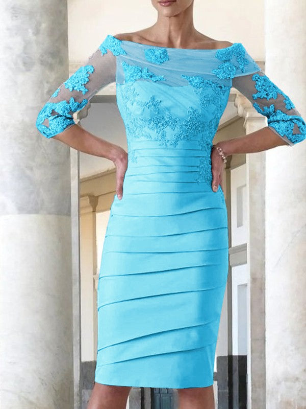 Elegante abito da sposa per la madre della sposa, aderente, dritto, in raso, con maniche a 3/4, lunghezza al ginocchio