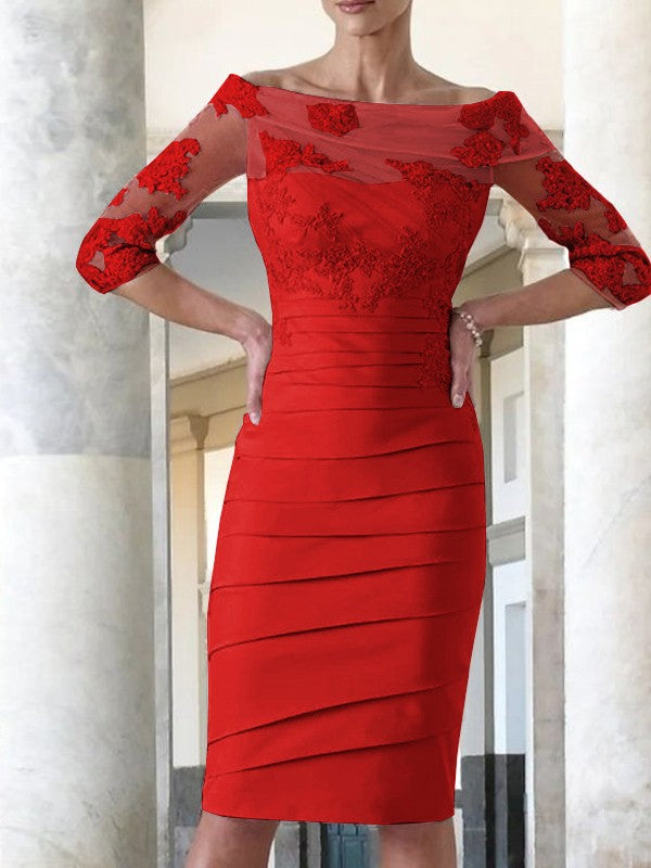 Elegante abito da sposa per la madre della sposa, aderente, dritto, in raso, con maniche a 3/4, lunghezza al ginocchio