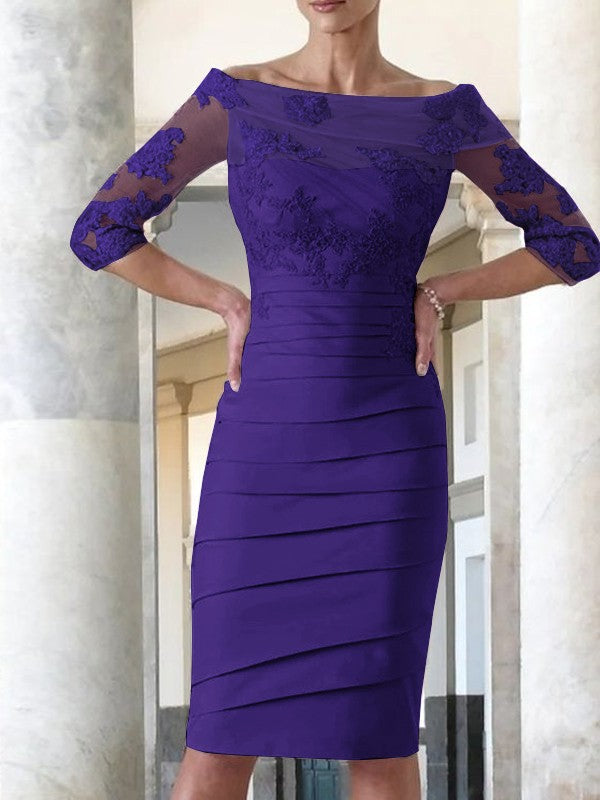 Elegante abito da sposa per la madre della sposa, aderente, dritto, in raso, con maniche a 3/4, lunghezza al ginocchio