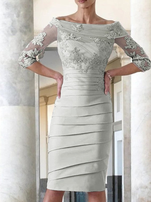Elegante abito da sposa per la madre della sposa, aderente, dritto, in raso, con maniche a 3/4, lunghezza al ginocchio