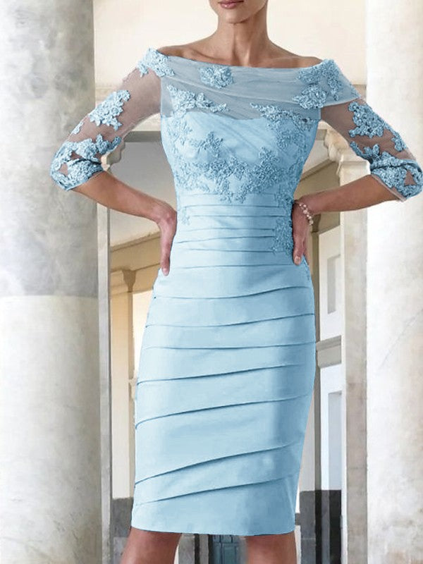 Elegante abito da sposa per la madre della sposa, aderente, dritto, in raso, con maniche a 3/4, lunghezza al ginocchio