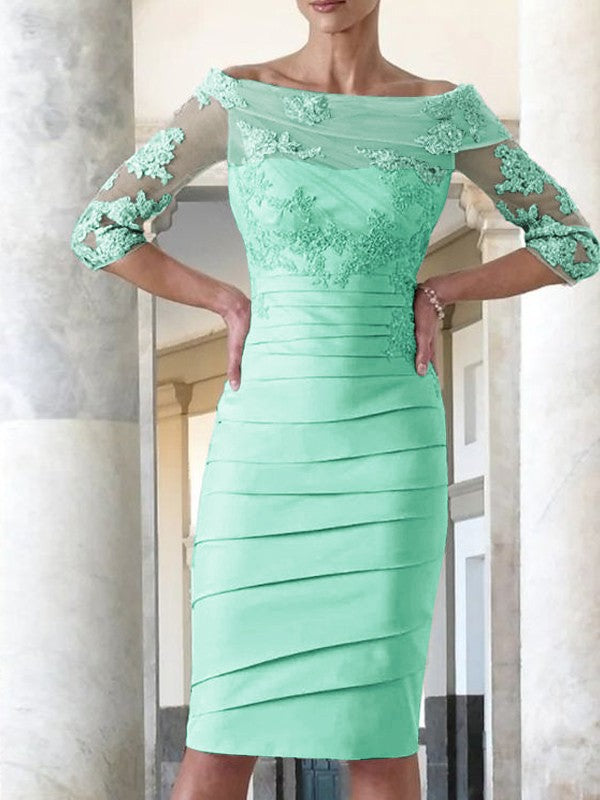 Elegante abito da sposa per la madre della sposa, aderente, dritto, in raso, con maniche a 3/4, lunghezza al ginocchio