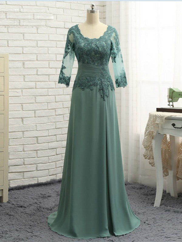 Sage Green Lace Bodice A-Line Floor-Length Evening Dress