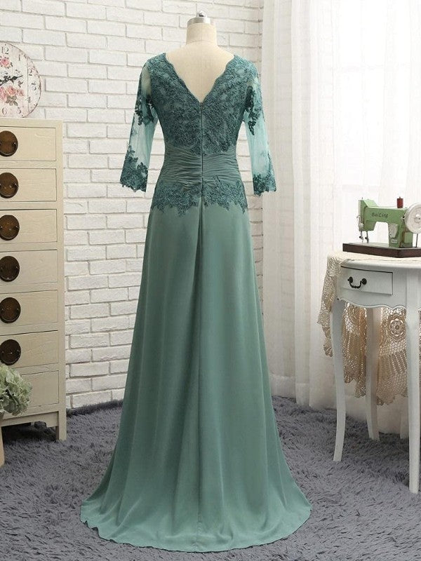 Sage Green Lace Bodice A-Line Floor-Length Evening Dress