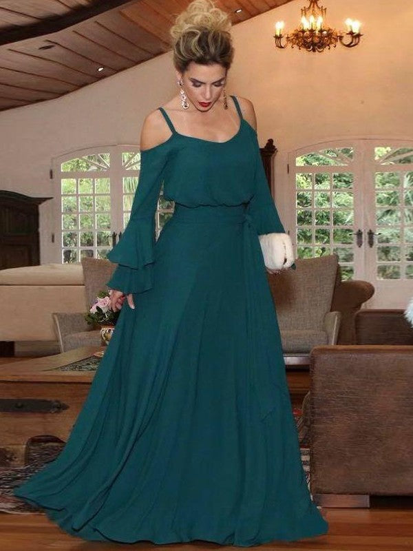 Emerald V-Neck Cold Shoulder A-Line Floor-Length Dress