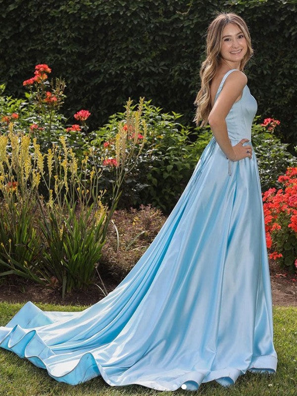 Vestidos de satén con volantes, tirantes, sin mangas y corte princesa