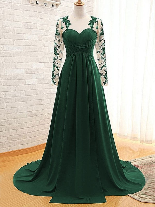 Forest Green Chiffon A-Line Floor-Length Bridesmaid Dress