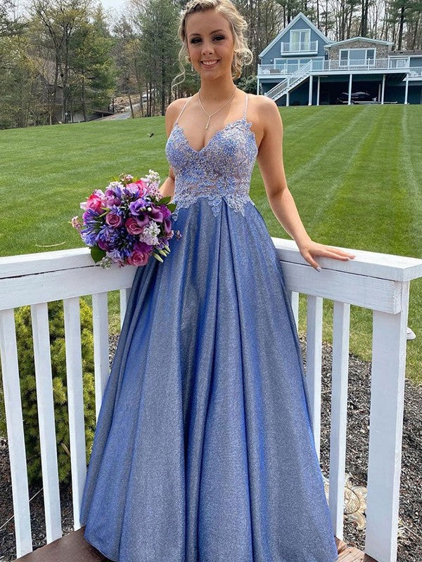 Abiti a trapezio/principessa con applicazioni, scollo a V, senza maniche, strascico a ruota