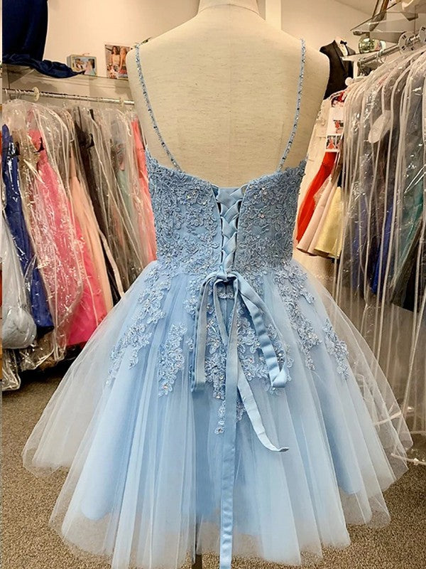 Vestido de fiesta corto sin mangas con escote en V y apliques de tul estilo princesa perfecto
