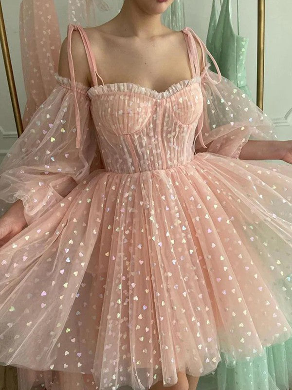 Pink Tulle A-Line Short Evening Dress
