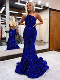 Royal Blue Sequin Mermaid Floor-Length Dress with One Shoulder