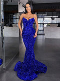 Abiti a sirena/tromba in velluto con paillettes, spalline sottili, senza maniche, con strascico a ruota