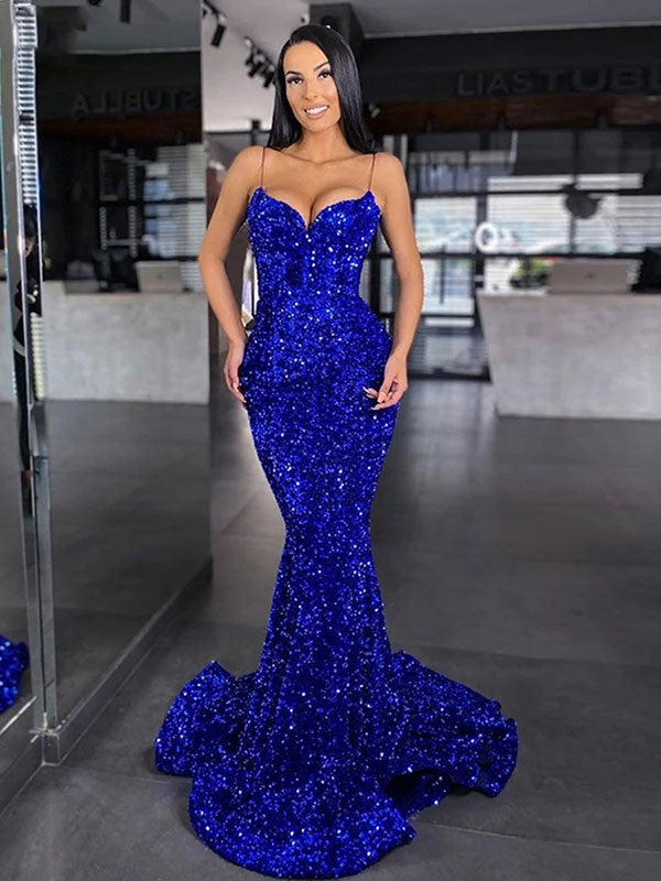 Royal Blue Sequin Mermaid Sweetheart Floor-Length Evening Gown