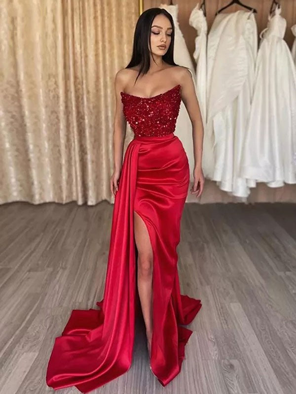 Red Sequin Sweetheart Mermaid Floor-Length Evening Dress