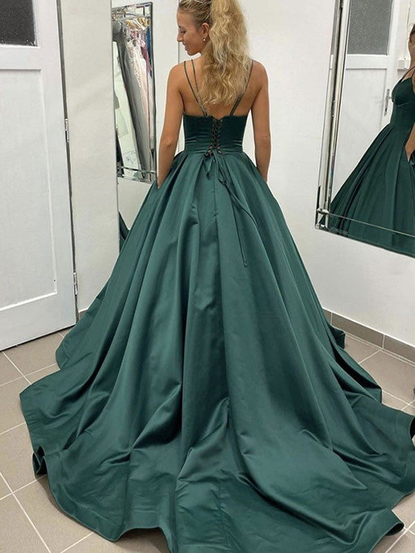 Forest Green Satin Ball Gown Sweetheart Floor-Length Dress