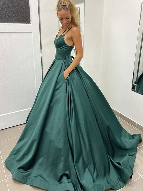 Forest Green Satin Ball Gown Sweetheart Floor-Length Dress