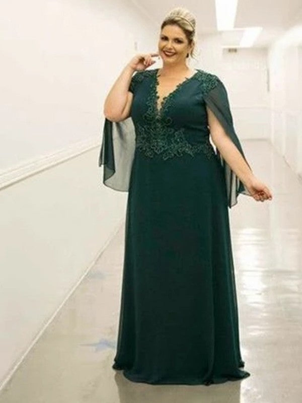 Abiti da sposa taglie forti per la madre della sposa, stile principessa/a, in chiffon 30D, senza maniche, con scollo a V e applicazioni, lunghi fino al pavimento