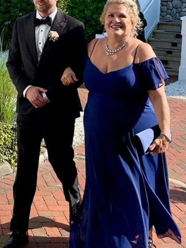 Vestidos para madre de la novia de talla grande, corte A/princesa, de gasa, escote en V, mangas cortas y largo hasta el suelo