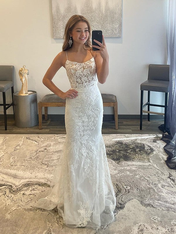 Ivory Lace Overlay Sweetheart Mermaid Floor-Length Dress