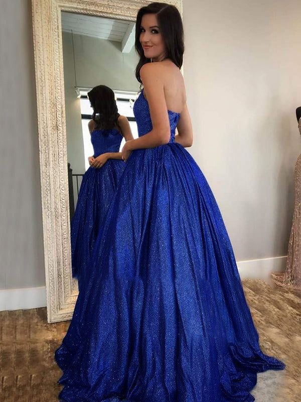 Royal Blue Glitter Ball Gown Floor-Length Sweetheart Neckline Evening Dress