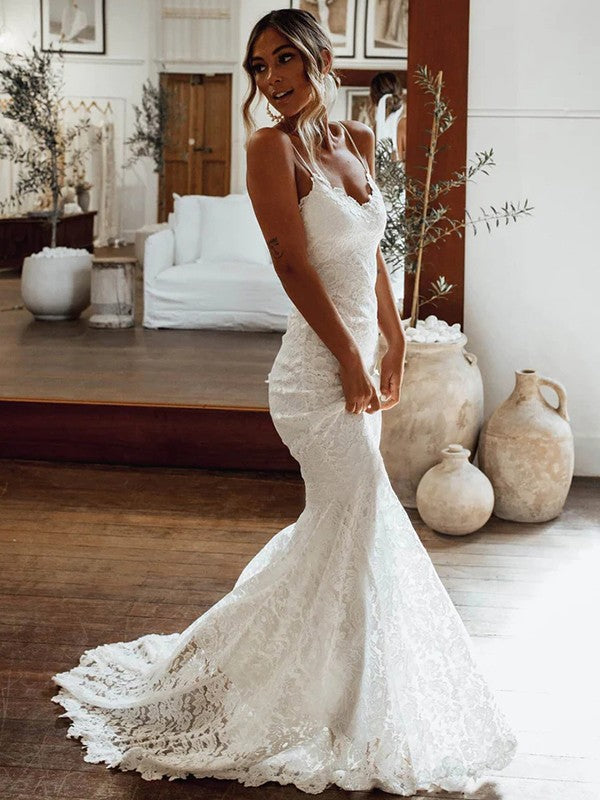 Ivory Lace Mermaid Floor-Length with Sweetheart Neckline & Backless