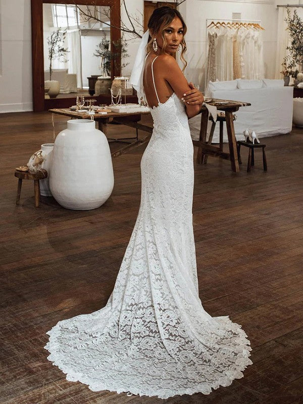 Ivory Lace Mermaid Floor-Length with Sweetheart Neckline & Backless