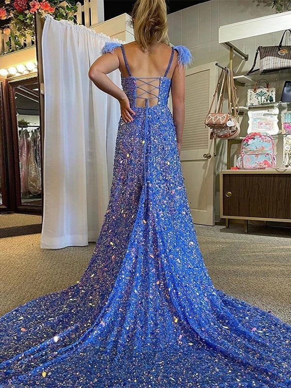 Vestidos de corte A/princesa con lentejuelas de terciopelo, escote en V, sin mangas y cola de corte