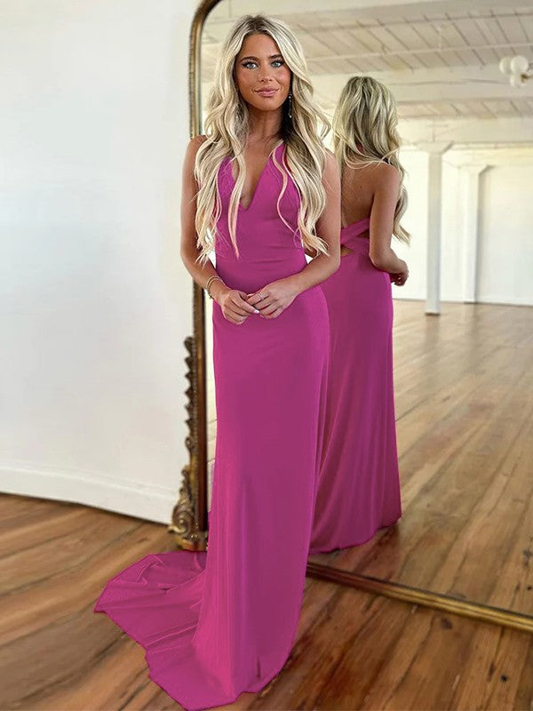 Abiti a tubino/colonna in jersey con scollo a V e maniche a strascico