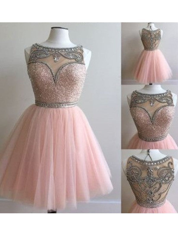 Blushing Pink Sequin A-Line Short Evening Dress