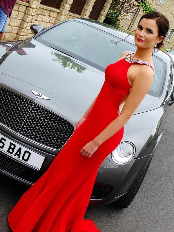 Sheath/Column Sleeveless Beading Floor-Length Halter Chiffon Dresses