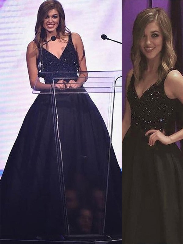 Black Sequin V-Neck Ball Gown Floor-Length Evening Dress