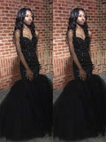 Black Sequin Mermaid Sweetheart Floor-Length Evening Dress with Sequin Bodice and Voluminous Tulle Skirt