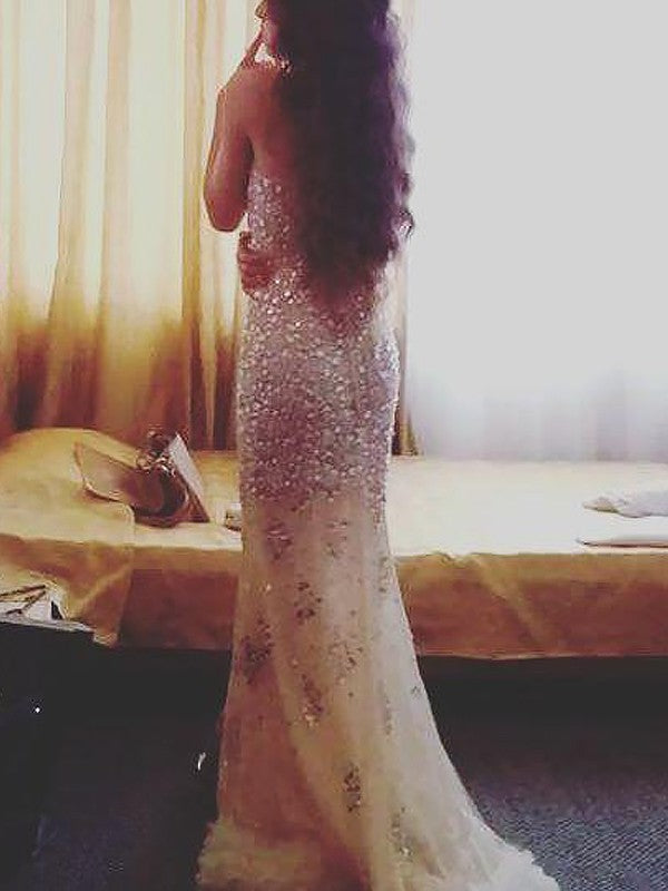 Silver Sequin Sweetheart Sheath Floor-Length Evening Dress