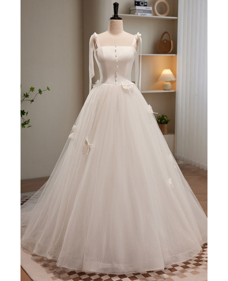 Noble and Unique White Pearl Sleeveless Off Shoulder Bow Ball Dress with White Thin Shoulder Strap Off Back Tie and Floor Length Tail Evening Dress