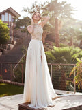 Ivory Chiffon A-Line Halter Floor-Length Dress with Embroidered Bodice & High Slit