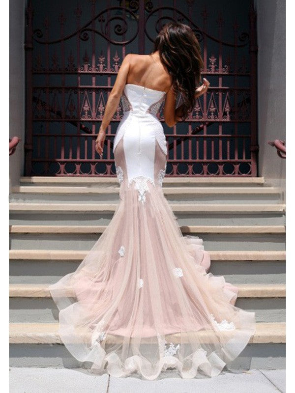 White Ombre Tulle Lace Sweetheart Mermaid Floor-Length Dress