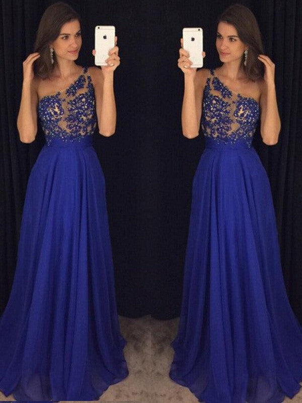 Romantic Royal Blue Chiffon One Shoulder A-Line Floor-Length Bridesmaid Dress