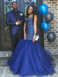 Royal Blue Sequin Tulle Mermaid Floor-Length Evening Dress