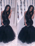 Black Sequin Halter Mermaid Floor-Length Evening Dress