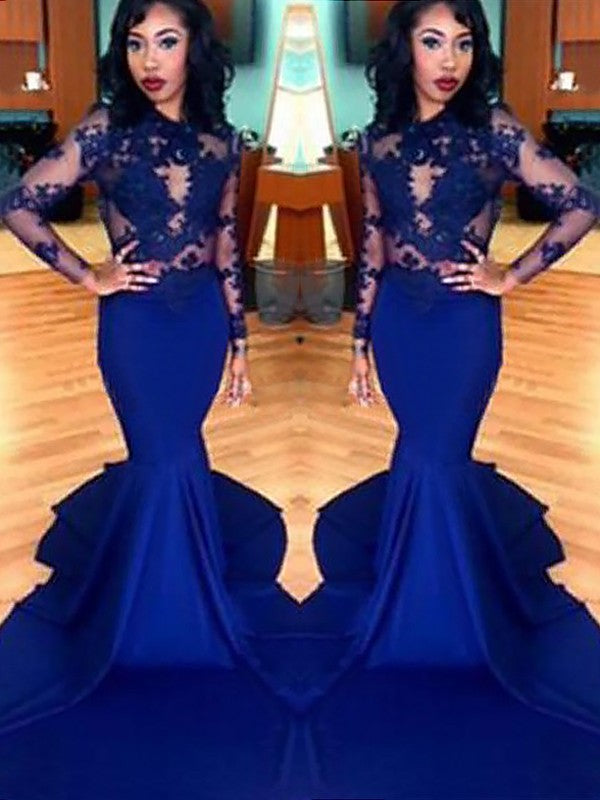 Royal Blue Lace Mermaid Floor-Length Evening Dress