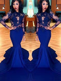 Royal Blue Lace Mermaid Floor-Length Evening Dress