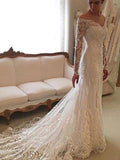 Ivory Off-the-Shoulder Lace Sheath Wedding Dress