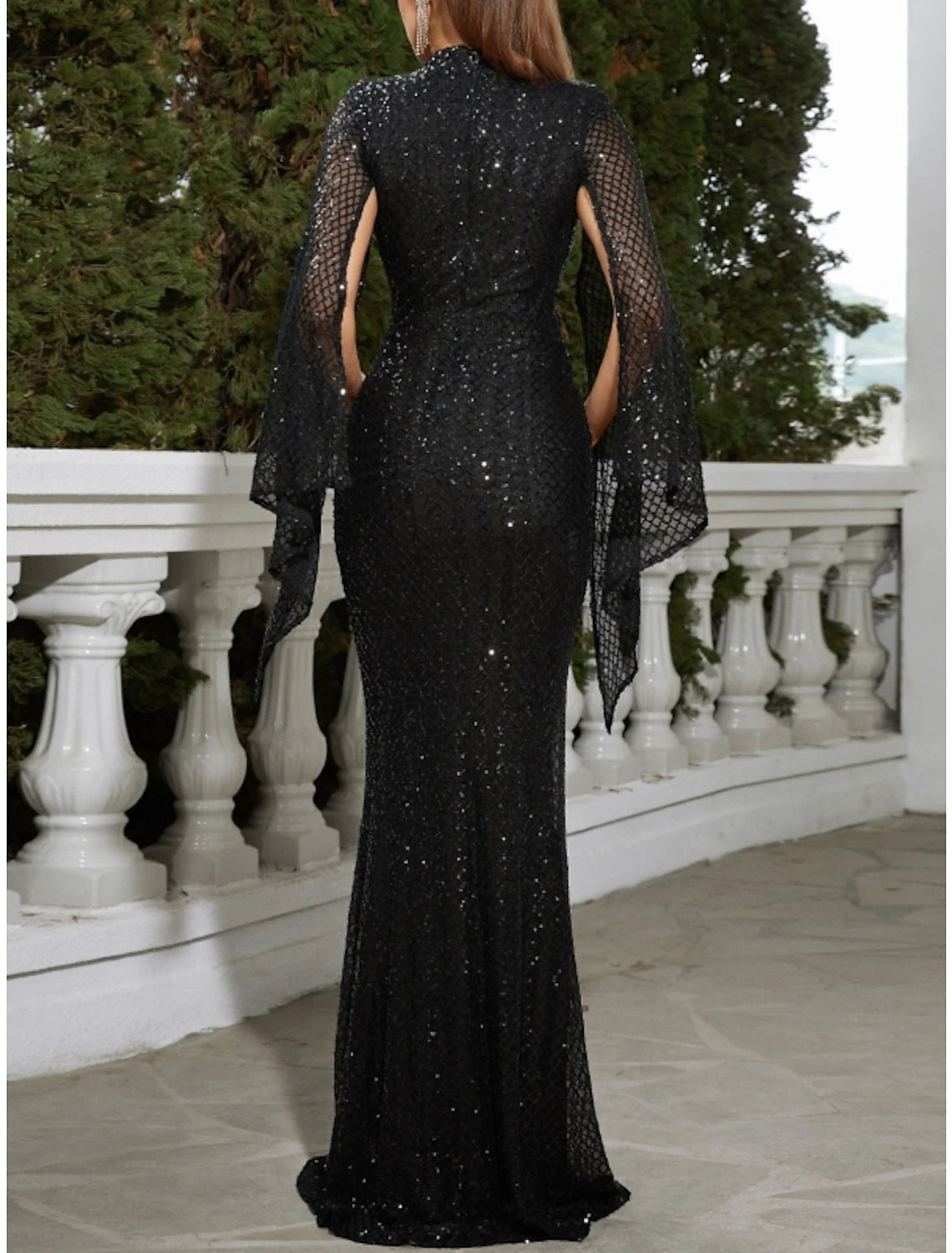 Black Sequin Mermaid High Neck Floor-Length Dress