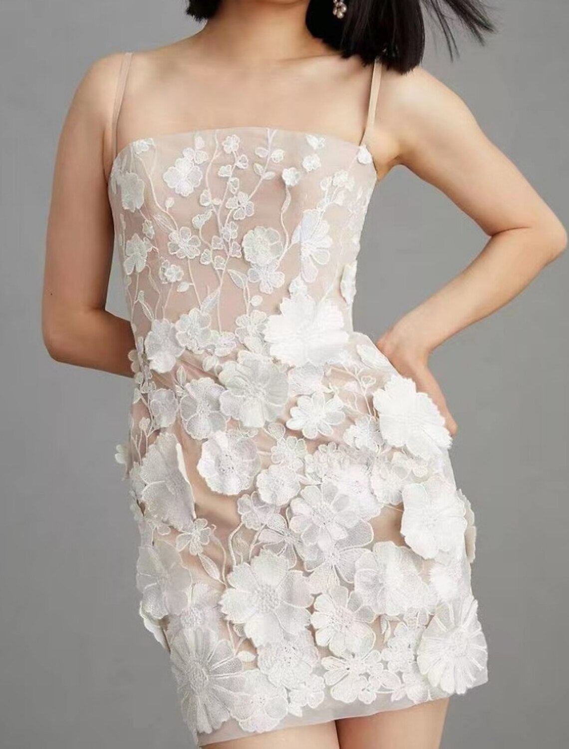 Sheath / Column Homecoming Dresses Floral Dress Cocktail Party Birthday Short / Mini Sleeveless Spaghetti Strap Pink Dress Lace with Embroidery