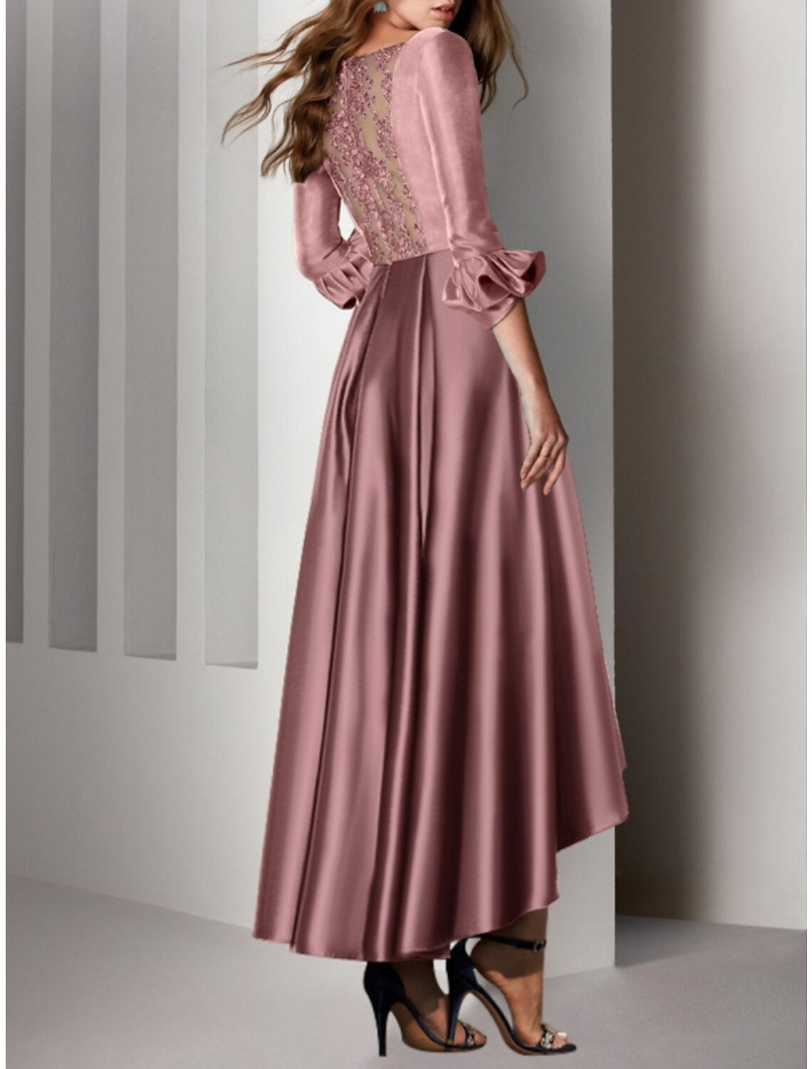 A-Line Cocktail Dresses Party Dress Wedding Guest Birthday Asymmetrical 3/4 Length Sleeve V Neck Satin with Bow(s) Pleats 2025