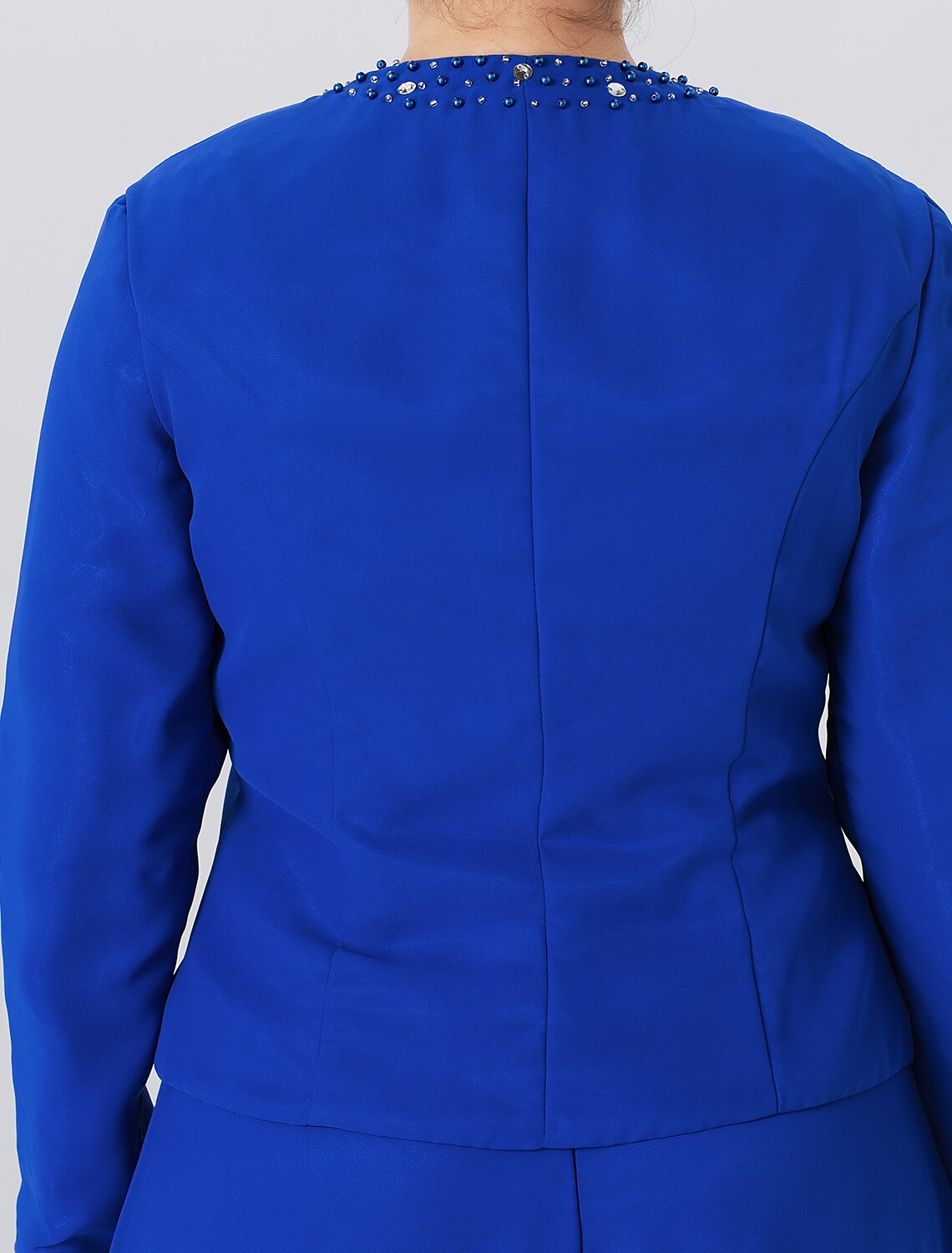 Abito da madre della sposa a trapezio, formale, classico e intramontabile, elegante e lussuoso, taglie forti, spalline, lunghezza pavimento, chiffon, pizzo, maniche lunghe, coprispalle incluso, con perle e cristalli.